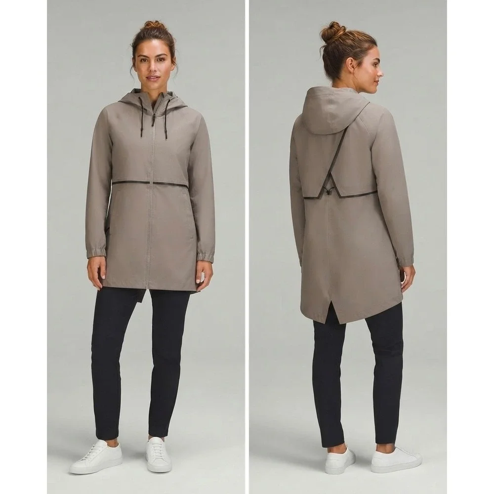 Mondetta Womens Hooded Rain Parka Jacket Taupe Full Zip Mesh Lined Small